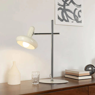 White disc table lamp setting — modern iron base wide