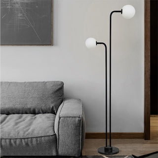 Modern black marble lamp side — two glass lights warm