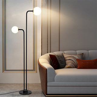 Modern black marble floor lamp — two glass lights E27 bulb