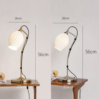 White ceramic ribbed lamp wide view — vintage E14 warm