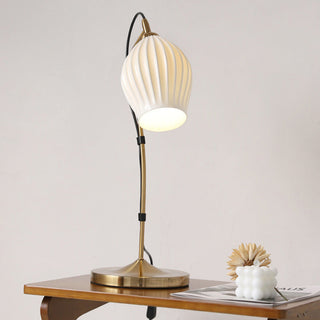 Vintage white ribbed ceramic table lamp — classic E14 bulb