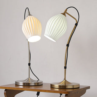 Vintage ceramic ribbed lamp side — white classic warm glow