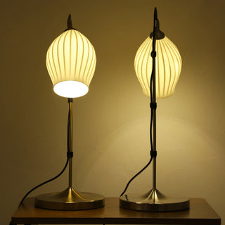 White ribbed ceramic lamp setting — vintage classic wide