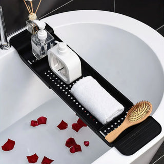expandable adjustable bathtub tray bath shelf spa accessory organizer set view