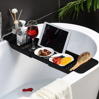 expandable adjustable bathtub tray bath shelf spa accessory organizer detail