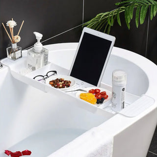 expandable adjustable bathtub tray bath shelf spa accessory organizer angle view