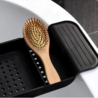 expandable adjustable bathtub tray bath shelf spa accessory organizer lifestyle view