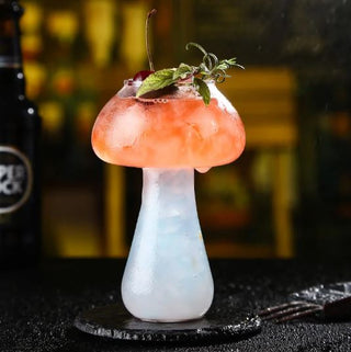 mushroom design transparent bar glass cocktail drinkware close-up