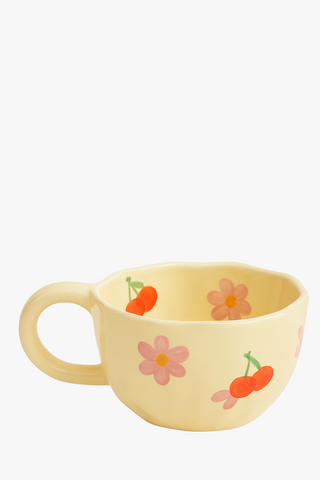 Handmade irregular floral ceramic mug, 300 ml