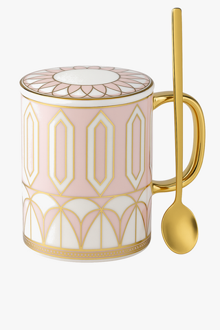 english ceramic cup with lid & spoon