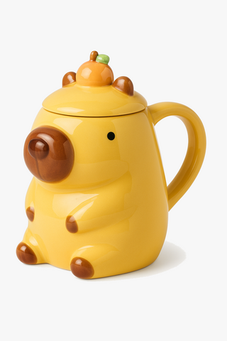 capybara-motif ceramic mug with lid