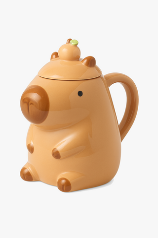 capybara-motif ceramic mug with lid