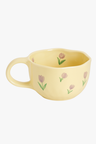 Handmade irregular floral ceramic mug, 300 ml