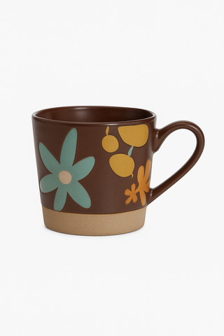 vintage floral-motif ceramic mug