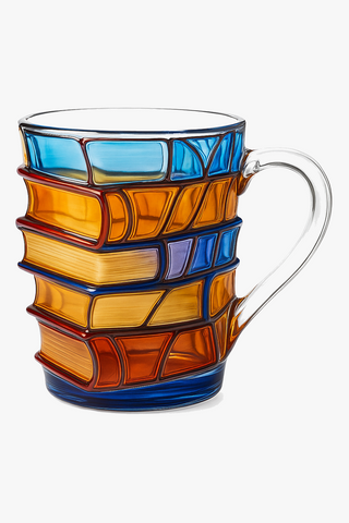 3D stacked-books novelty glass coffee mug