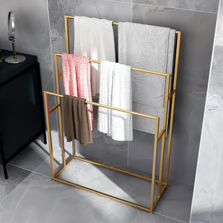 modern 3 tier wall mounted bathroom towel rack linen organizer angle view