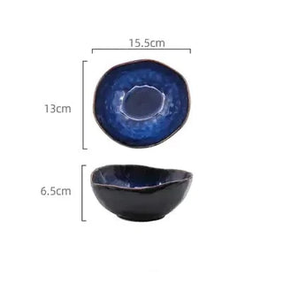french cat eye bowl earthworks blue ceramic porcelain serving dish irregular shape top view