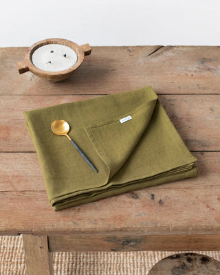 linen tablecloth premium olive green european fabric cover protector side view
