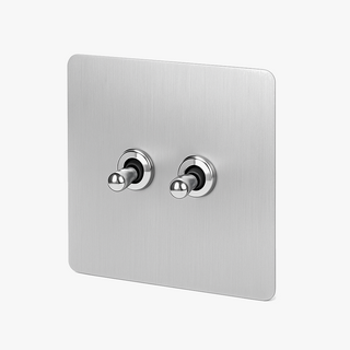 silver metal 2-gang light switch