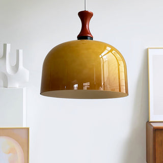 Vintage flat glass pendant over farmhouse table