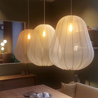Fabric pendant side view — modern soft diffuser hanging lamp