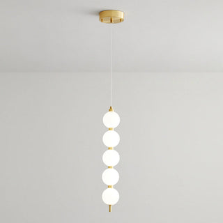 Modern white ball pendant light with copper accent for dining room