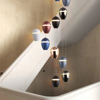 Bedside pendant close-up — small cozy bedroom ceiling lamp