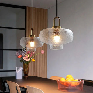 Lámpara colgante de cristal esmerilado - Lámpara colgante de cocina moderna con estructura de cristal y latón