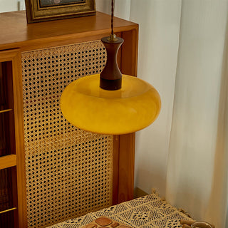 Retro kitchen island lamp with yellow dome design