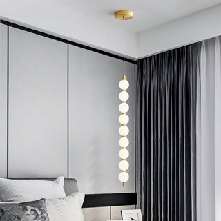 Contemporary white ball chandelier copper fixture detail view