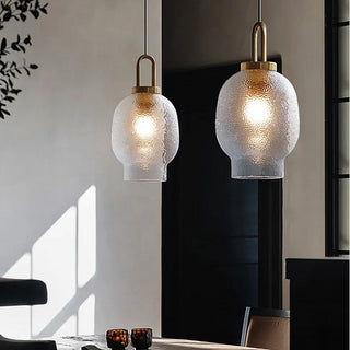 Lámpara colgante de cristal esmerilado - Lámpara colgante de cocina moderna con estructura de cristal y latón