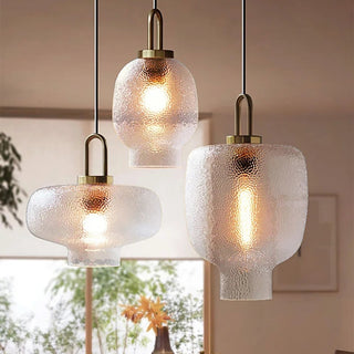 Brass glass pendant top view — frosted modern kitchen fixture