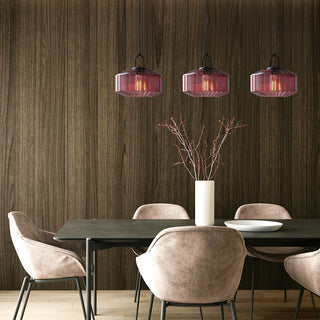 Mid Century Pendant Light – Striped Glass Lamp with E27 Bulb Base for Living Room