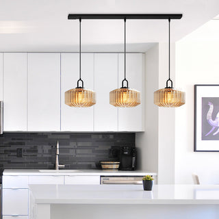 Mid Century Pendant Light – Striped Glass Lamp with E27 Bulb Base for Living Room
