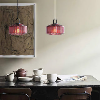 Mid Century Pendant Light – Striped Glass Lamp with E27 Bulb Base for Living Room