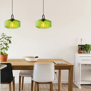 Mid Century Pendant Light – Striped Glass Lamp with E27 Bulb Base for Living Room