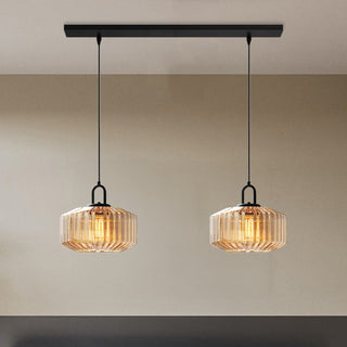 Mid Century Pendant Light – Striped Glass Lamp with E27 Bulb Base for Living Room