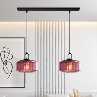 Mid Century Pendant Light – Striped Glass Lamp with E27 Bulb Base for Living Room
