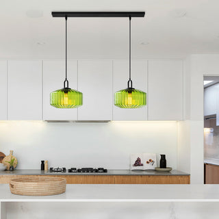 Mid Century Pendant Light – Striped Glass Lamp with E27 Bulb Base for Living Room