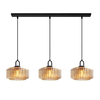 Mid Century Pendant Light – Striped Glass Lamp with E27 Bulb Base for Living Room