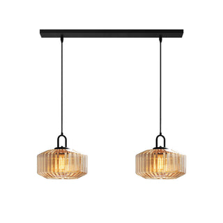 Mid Century Pendant Light – Striped Glass Lamp with E27 Bulb Base for Living Room
