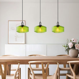 Living room pendant with striped mid-century glass