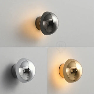 Round wall sconce close-up – available in black silver or gold