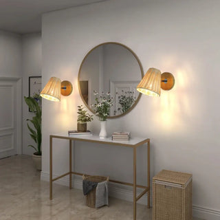 Beige rattan wall light modern headboard bedroom 16.5cm