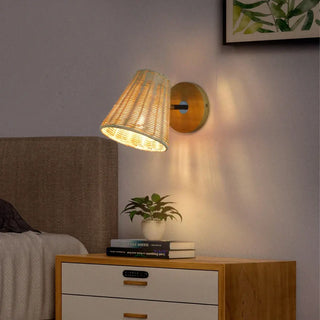 Rattan wall sconce E27 beige boho headboard light 26cm