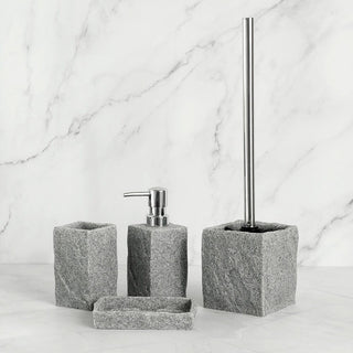 luxury coordinated bath accessories set soap dispenser toothbrush holder close-up