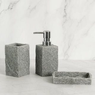 luxury coordinated bath accessories set soap dispenser toothbrush holder detail