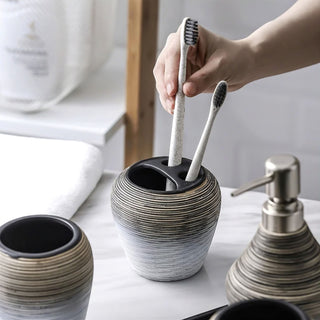 modern 5-piece bathroom accessories set minimalist organizer kit angle view
