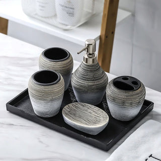 modern 5-piece bathroom accessories set minimalist organizer kit close-up