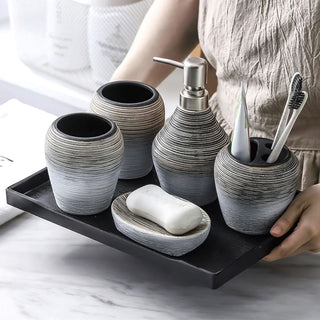 modern 5-piece bathroom accessories set minimalist organizer kit detail